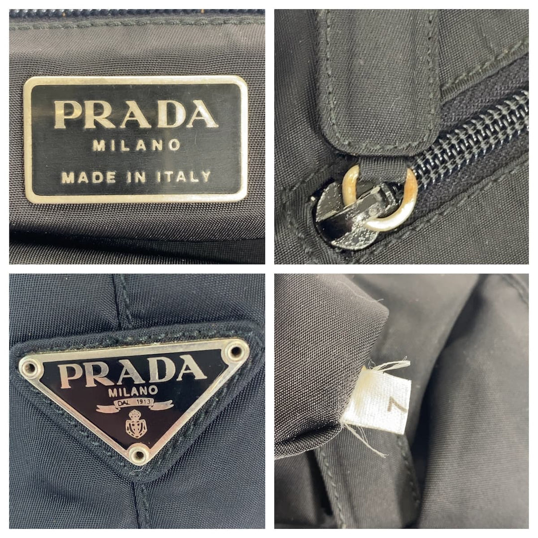 PRADA Tote Bag Nylon, Plastic Black SilverMetal Tote Bag handbag Test Triangle With logo Women Used Authentic