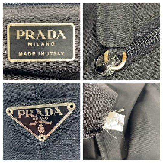PRADA Tote Bag Nylon, Plastic Black SilverMetal Tote Bag handbag Test Triangle With logo Women Used Authentic