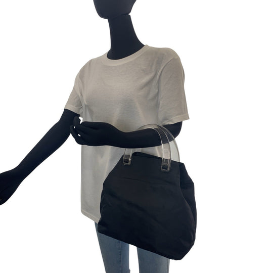 PRADA Tote Bag Nylon, Plastic Black SilverMetal Tote Bag handbag Test Triangle With logo Women Used Authentic