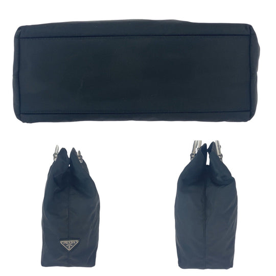 PRADA Tote Bag Nylon, Plastic Black SilverMetal Tote Bag handbag Test Triangle With logo Women Used Authentic