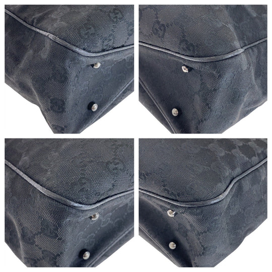 GUCCI Tote Bag 113019 GG canvas, leather Black SilverMetal Tote Bag handbag Women Used Authentic
