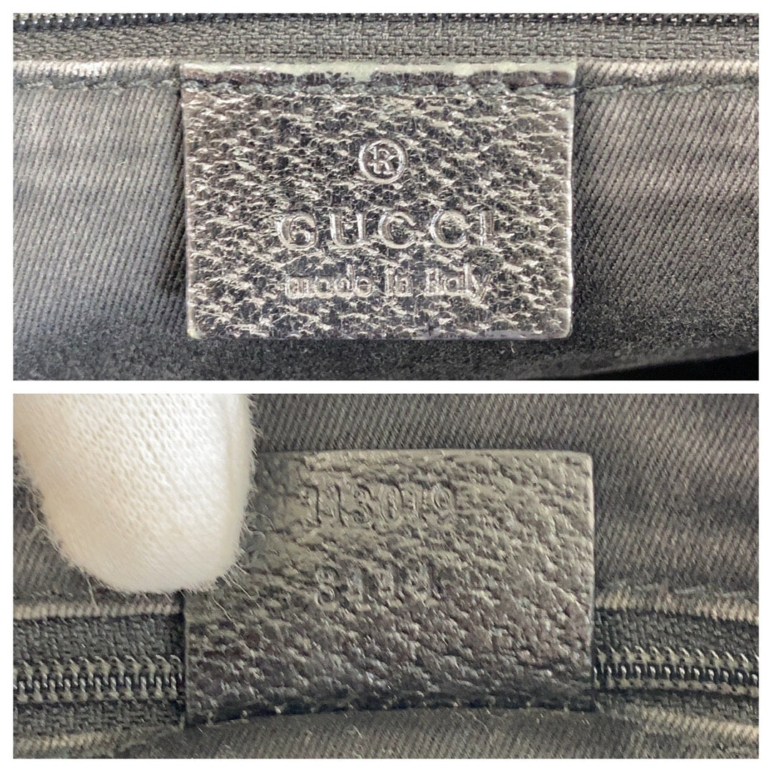 GUCCI Tote Bag 113019 GG canvas, leather Black SilverMetal Tote Bag handbag Women Used Authentic