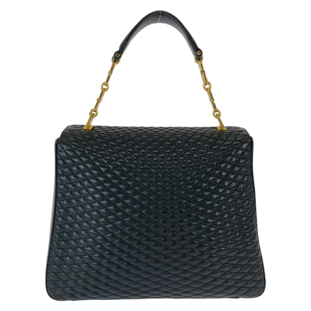 BALLY Shoulder Bag leather Black Gold Metal Shoulder Bag Handbag 2way quilting Women Used Authentic
