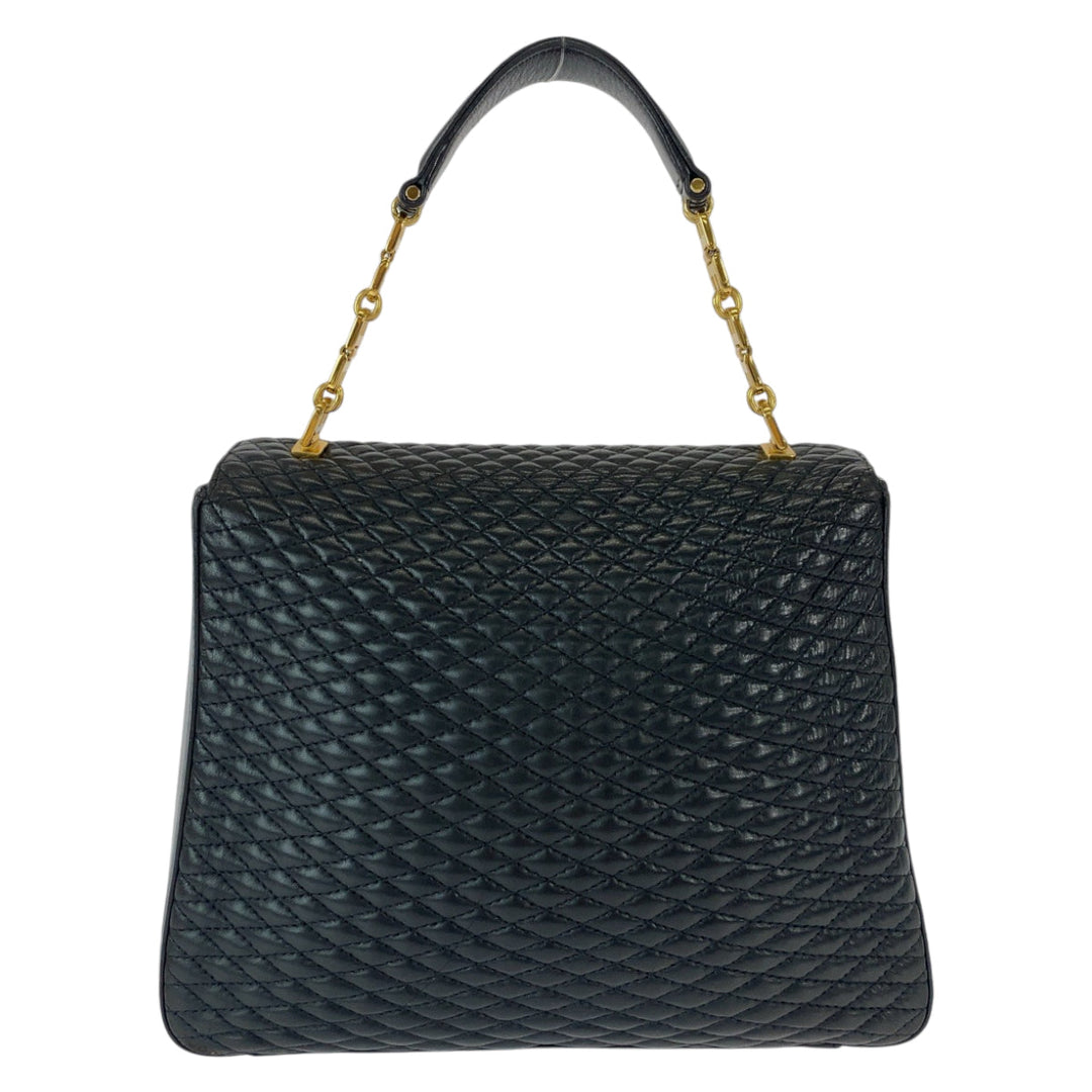 BALLY Shoulder Bag leather Black Gold Metal Shoulder Bag Handbag 2way quilting Women Used Authentic