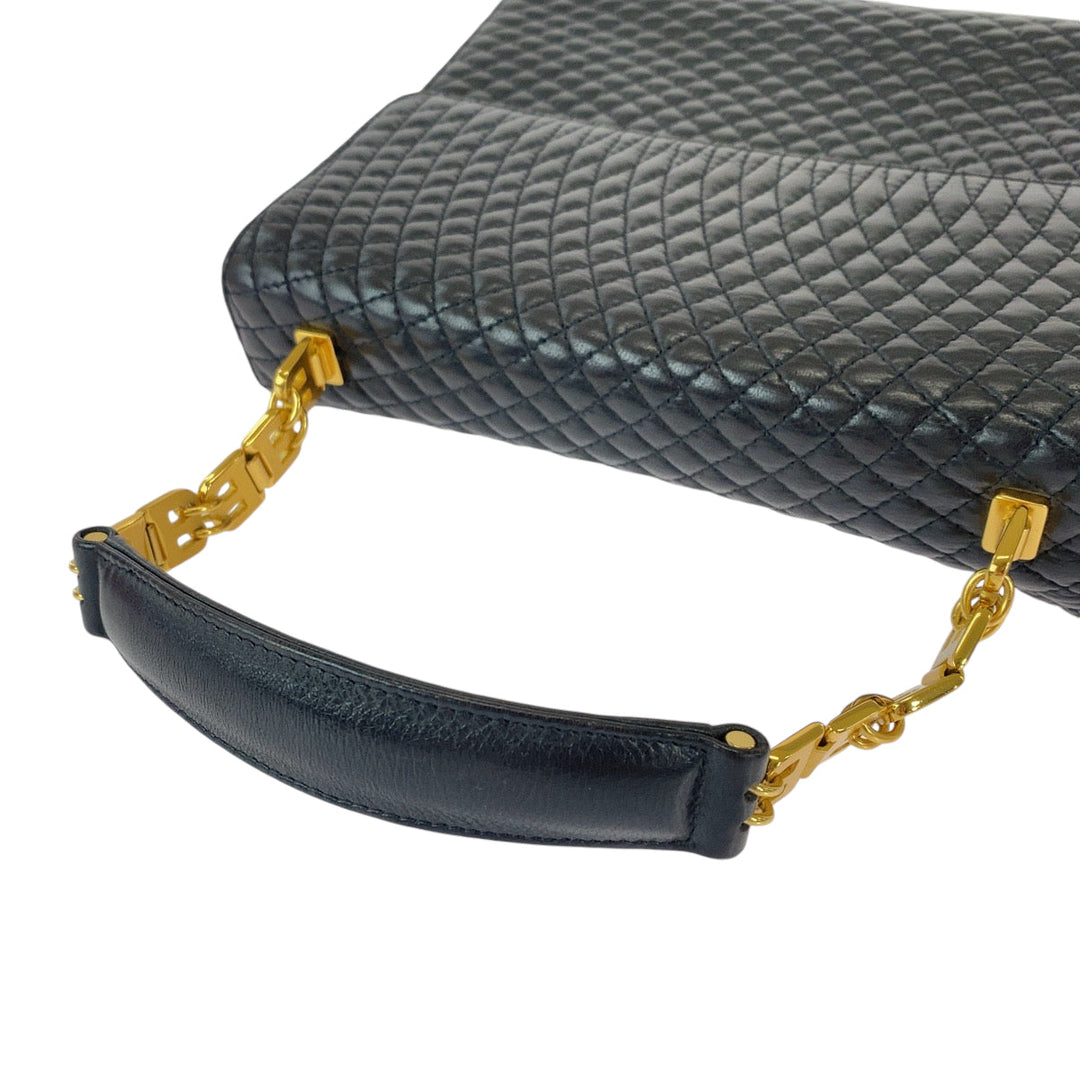 BALLY Shoulder Bag leather Black Gold Metal Shoulder Bag Handbag 2way quilting Women Used Authentic