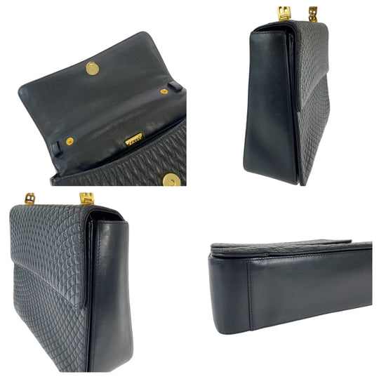 BALLY Shoulder Bag leather Black Gold Metal Shoulder Bag Handbag 2way quilting Women Used Authentic