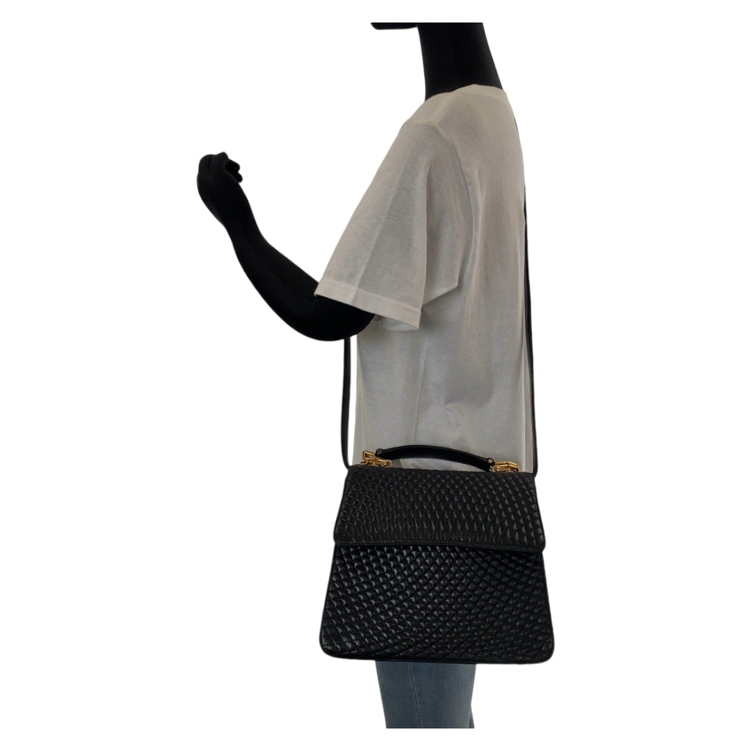 BALLY Shoulder Bag leather Black Gold Metal Shoulder Bag Handbag 2way quilting Women Used Authentic