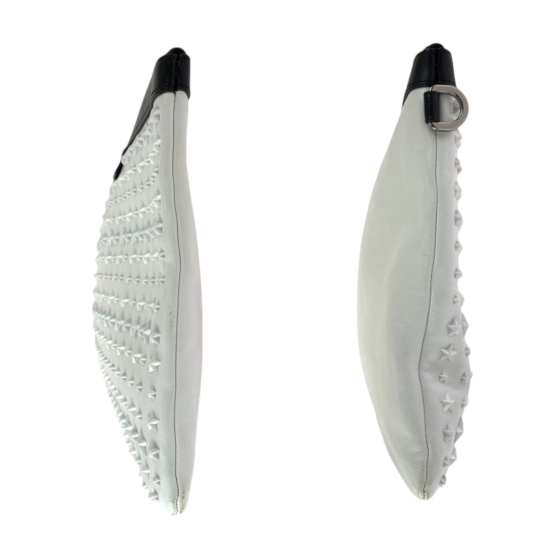 JIMMY CHOO Clutch bag leather White Black SilverMetal Clutch bag business bag DEREK Star studs mens Used Authentic