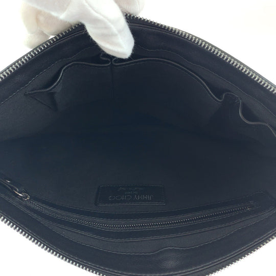 JIMMY CHOO Clutch bag leather White Black SilverMetal Clutch bag business bag DEREK Star studs mens Used Authentic