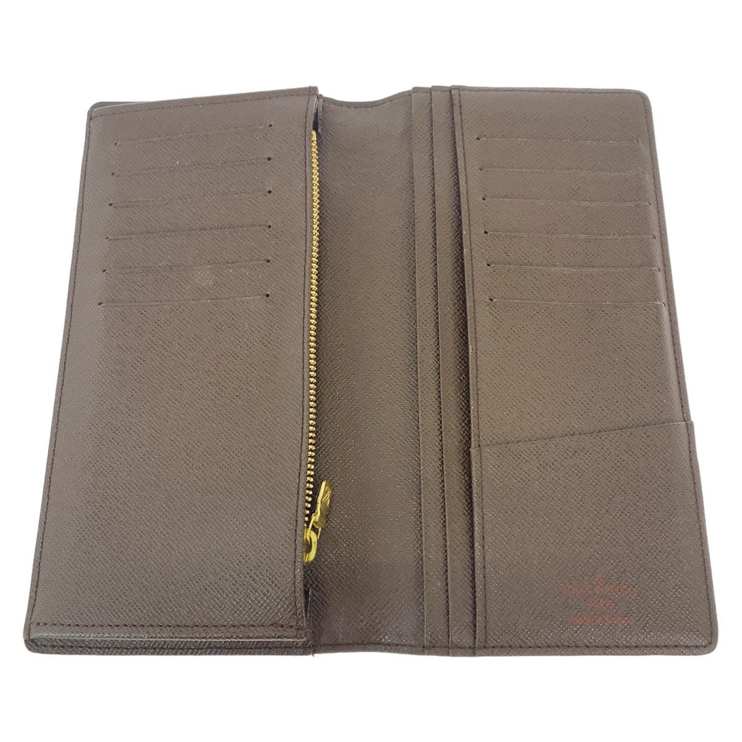 LOUIS VUITTON Long Wallet Purse N60017 PVC Brown Gold Metal Long Wallet Purse Damier Portefeuille Braza mens Used Authentic