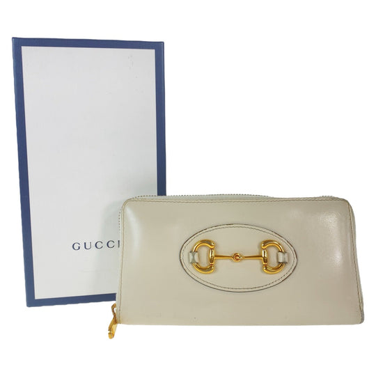 GUCCI Long Wallet Purse 621889 leather Off White Gold Metal Long Wallet Purse Round Zip Horsebit Women Used Authentic