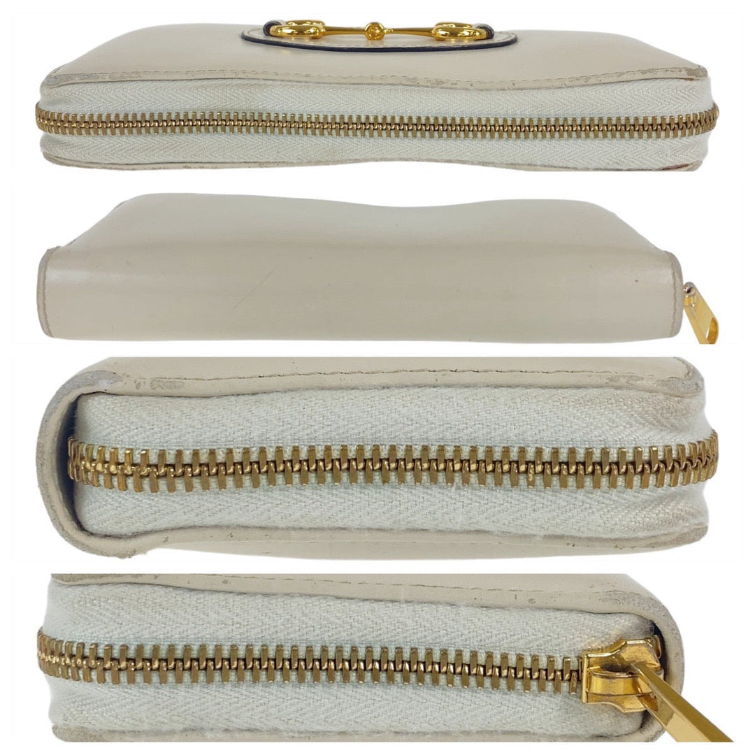 GUCCI Long Wallet Purse 621889 leather Off White Gold Metal Long Wallet Purse Round Zip Horsebit Women Used Authentic