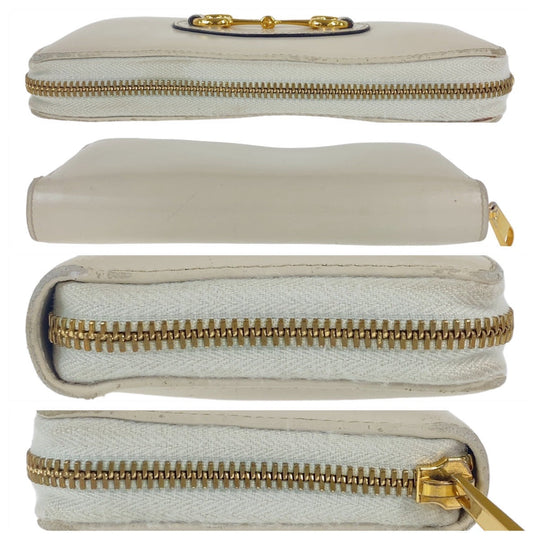 GUCCI Long Wallet Purse 621889 leather Off White Gold Metal Long Wallet Purse Round Zip Horsebit Women Used Authentic