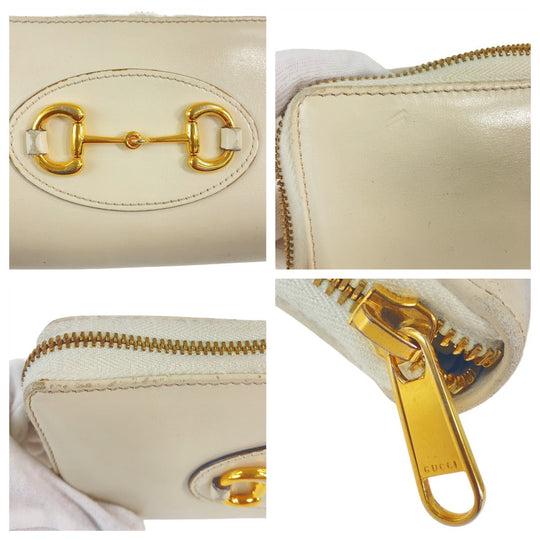 GUCCI Long Wallet Purse 621889 leather Off White Gold Metal Long Wallet Purse Round Zip Horsebit Women Used Authentic