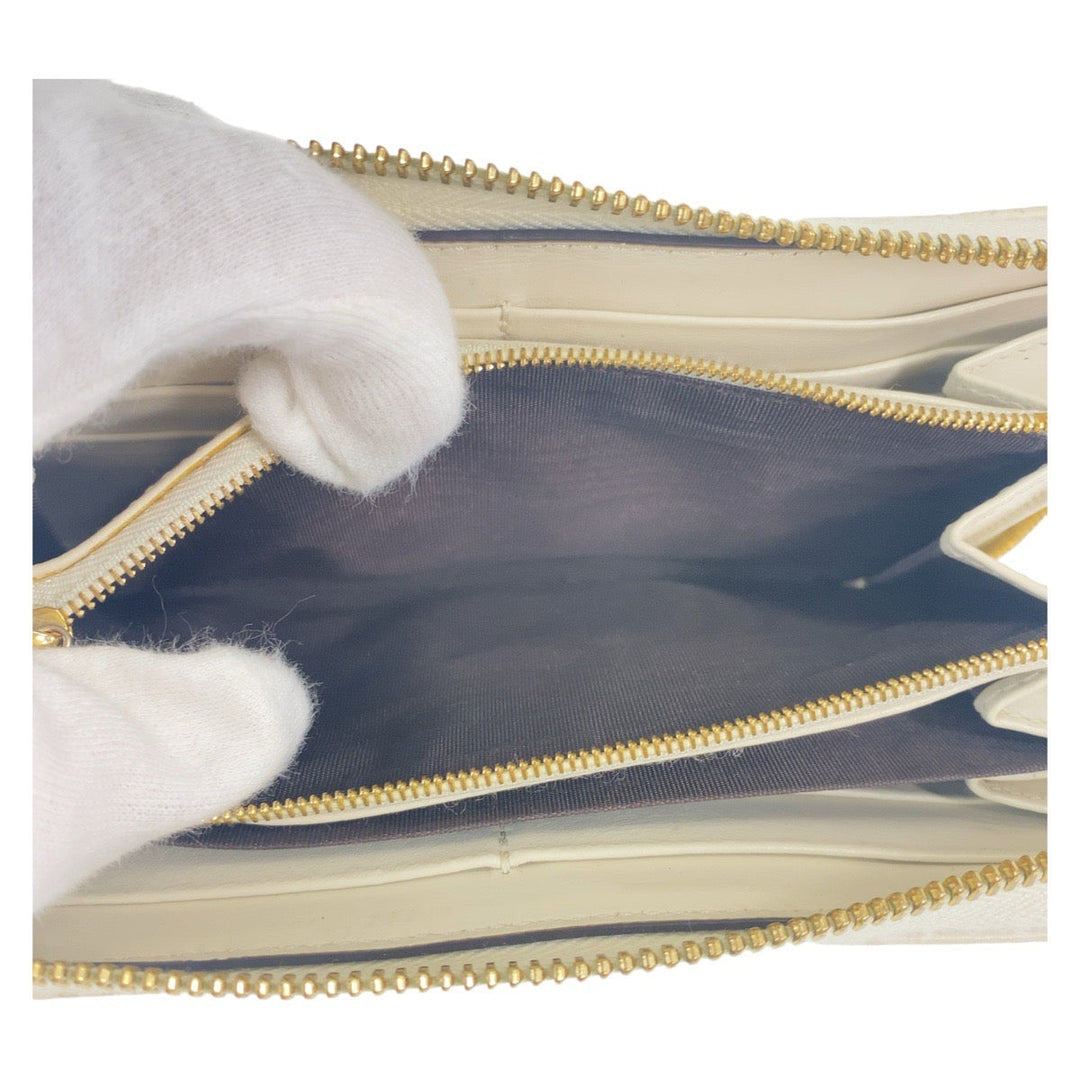 GUCCI Long Wallet Purse 621889 leather Off White Gold Metal Long Wallet Purse Round Zip Horsebit Women Used Authentic