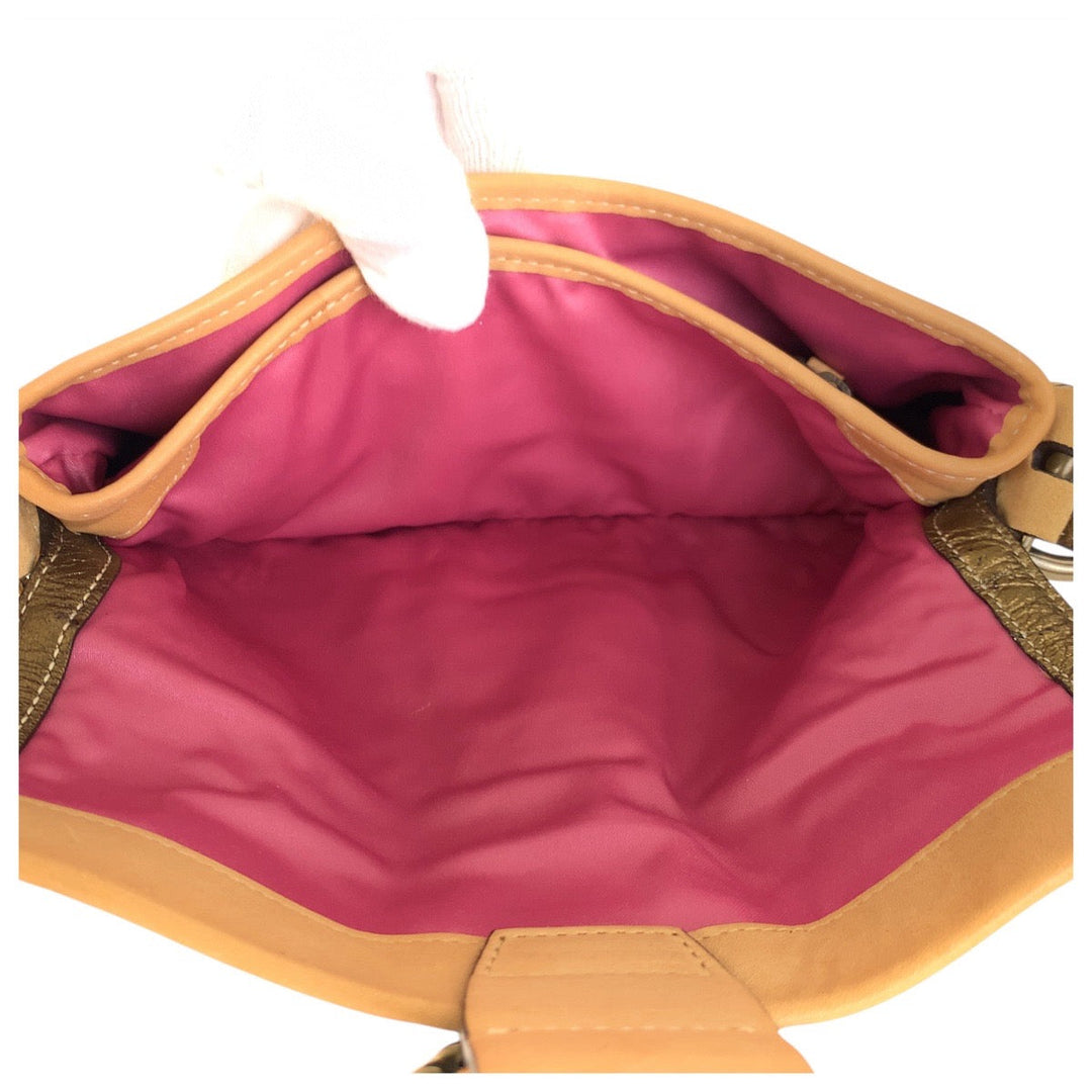 COACH Shoulder Bag C05S-8A29 leather Beige Camel Gold Metal Women Used Authentic