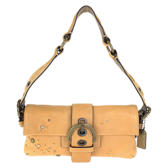 COACH Shoulder Bag C05S-8A29 leather Beige Camel Gold Metal Women Used Authentic