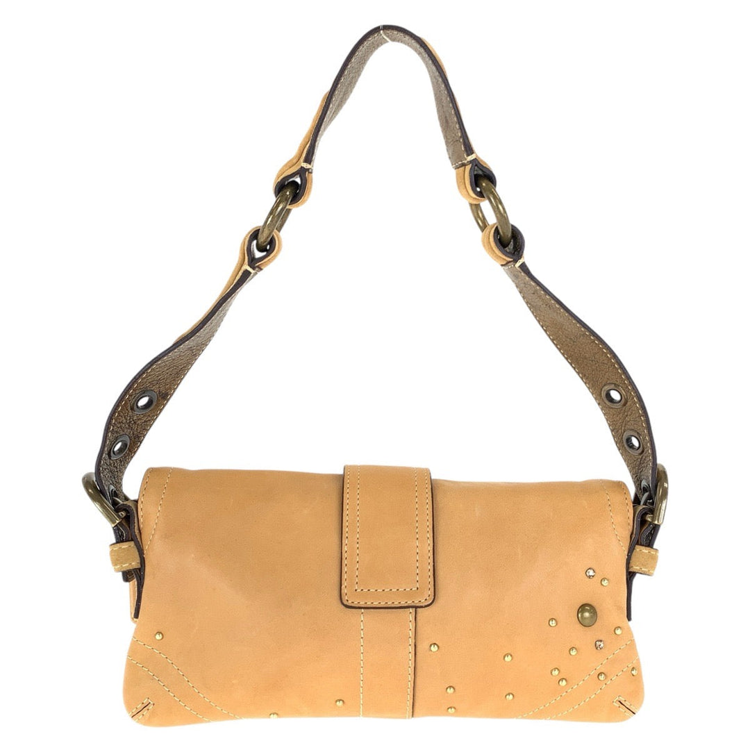 COACH Shoulder Bag C05S-8A29 leather Beige Camel Gold Metal Women Used Authentic