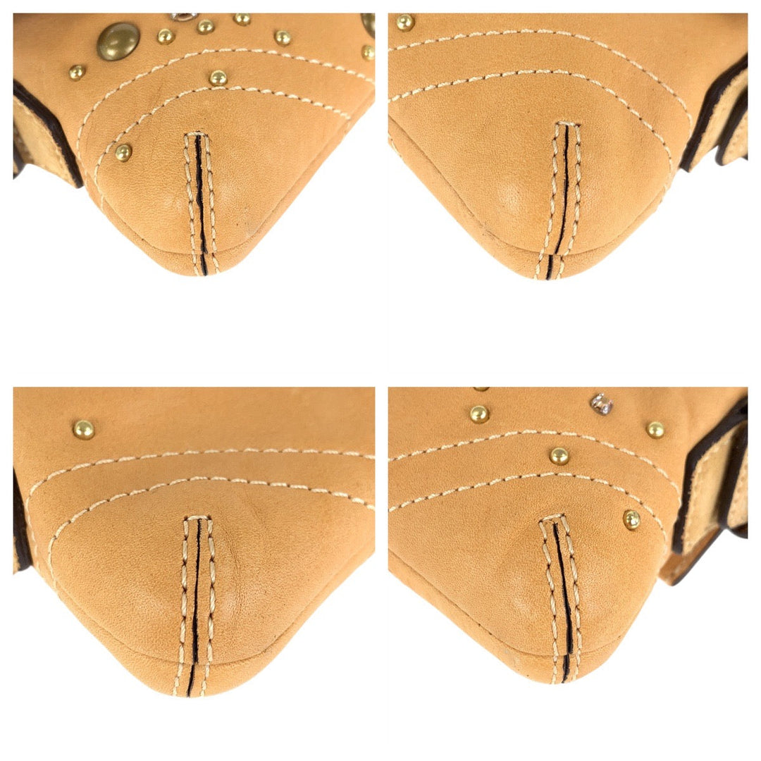 COACH Shoulder Bag C05S-8A29 leather Beige Camel Gold Metal Women Used Authentic