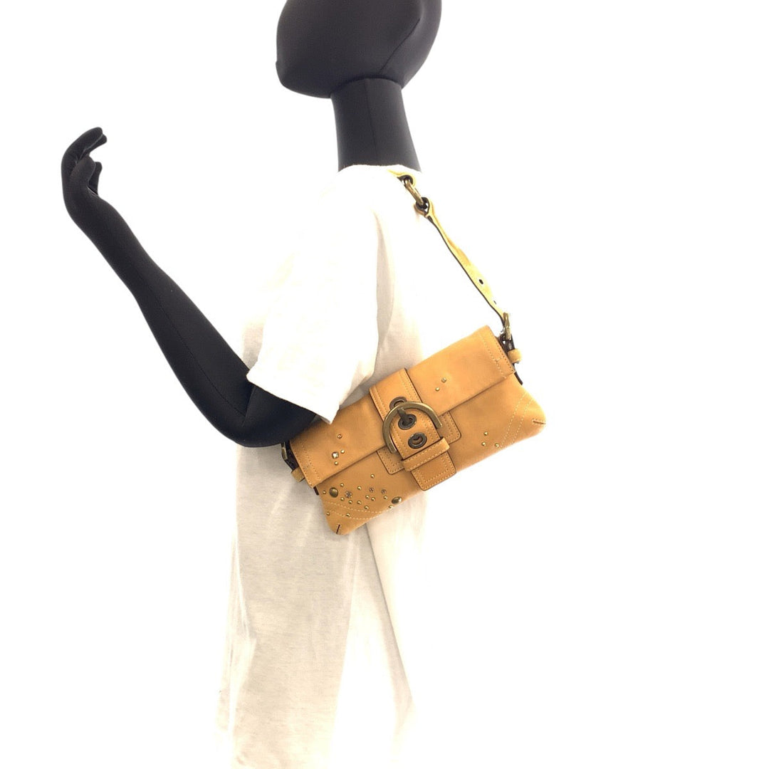 COACH Shoulder Bag C05S-8A29 leather Beige Camel Gold Metal Women Used Authentic