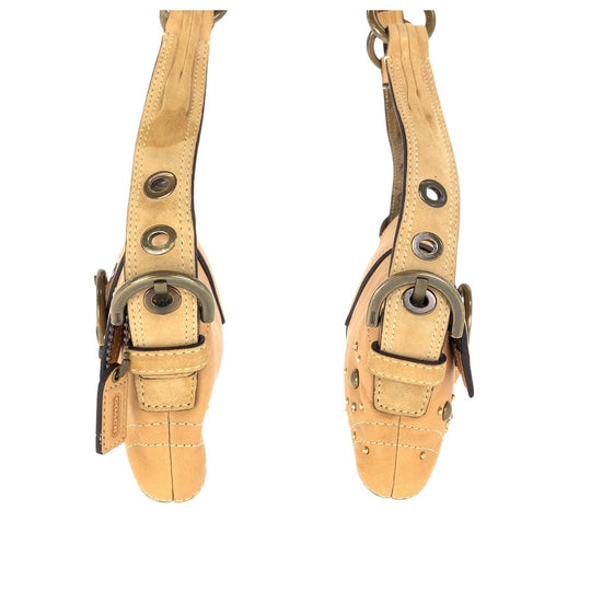 COACH Shoulder Bag C05S-8A29 leather Beige Camel Gold Metal Women Used Authentic