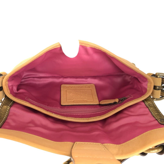 COACH Shoulder Bag C05S-8A29 leather Beige Camel Gold Metal Women Used Authentic