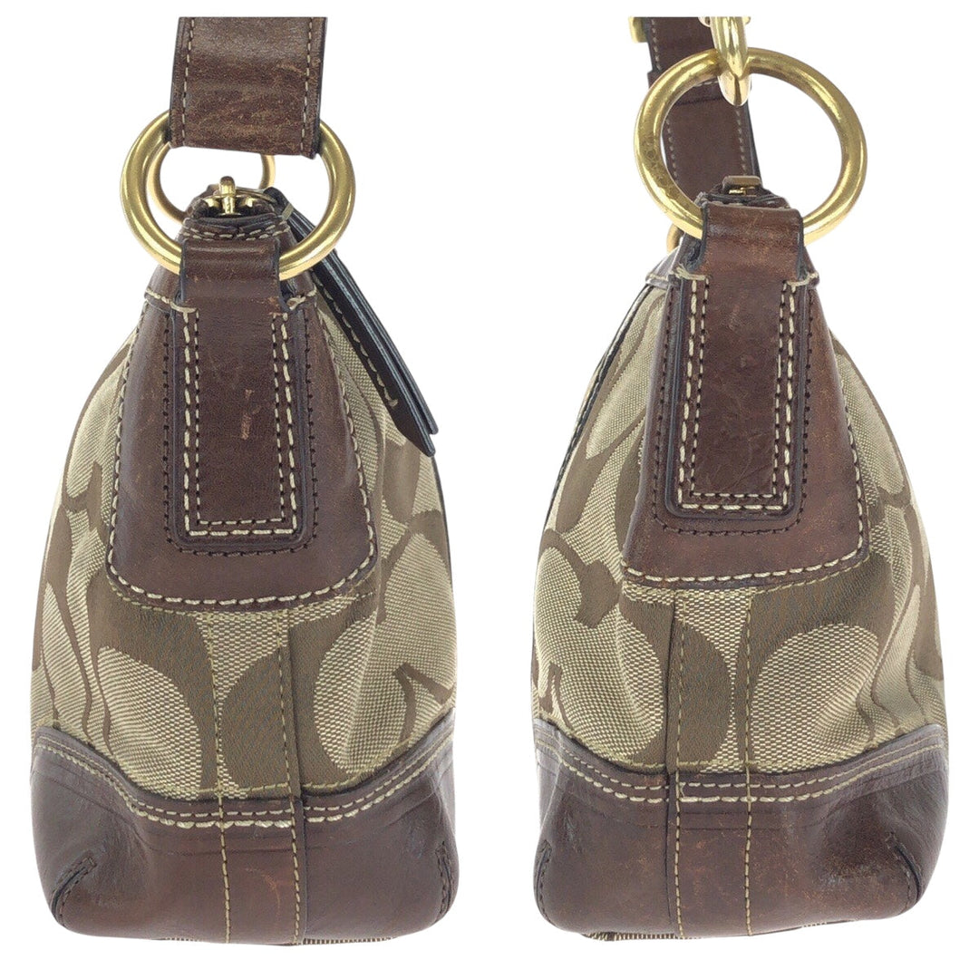 COACH Shoulder Bag 11017 canvas Brown Beige Gold Metal Signature