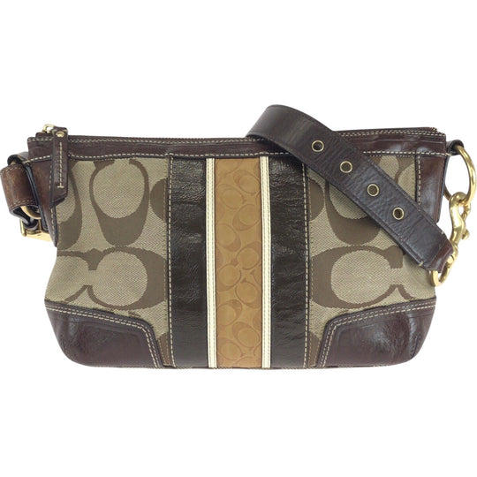 COACH Shoulder Bag 11017 canvas Brown Beige Gold Metal Signature