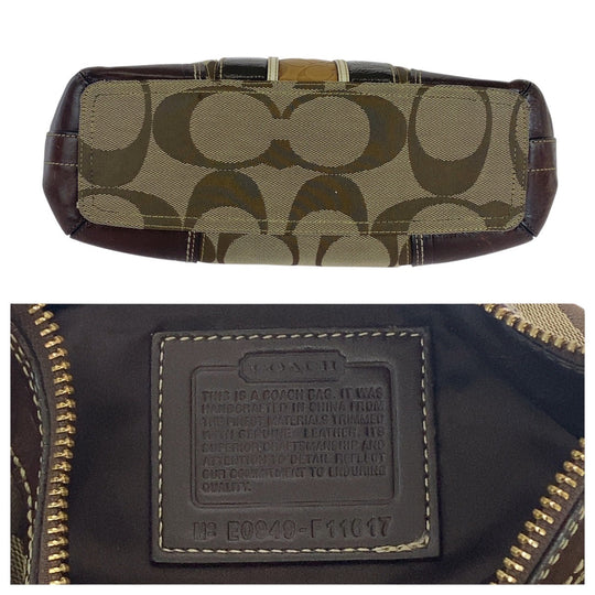 COACH Shoulder Bag 11017 canvas Brown Beige Gold Metal Signature