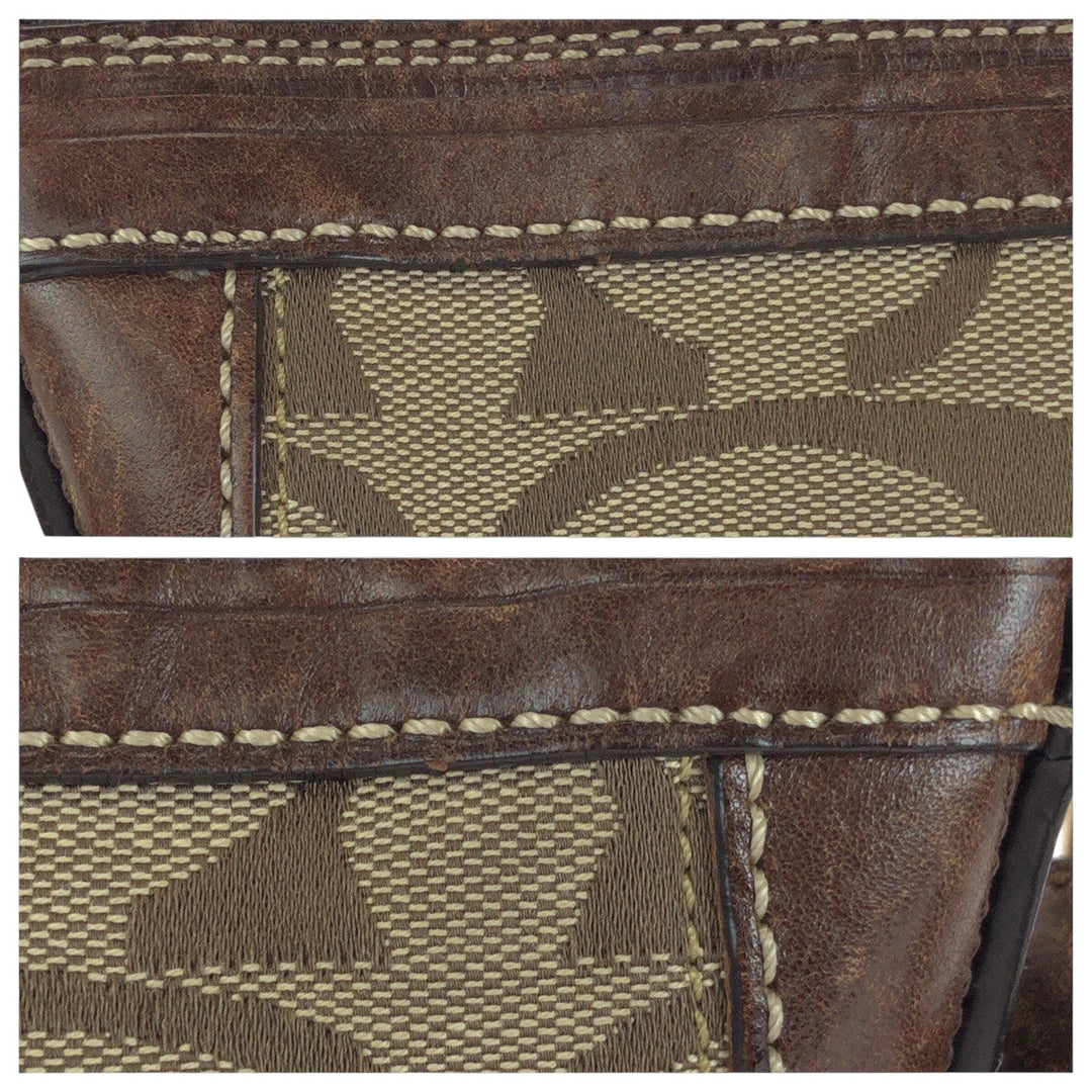 COACH Shoulder Bag 11017 canvas Brown Beige Gold Metal Signature