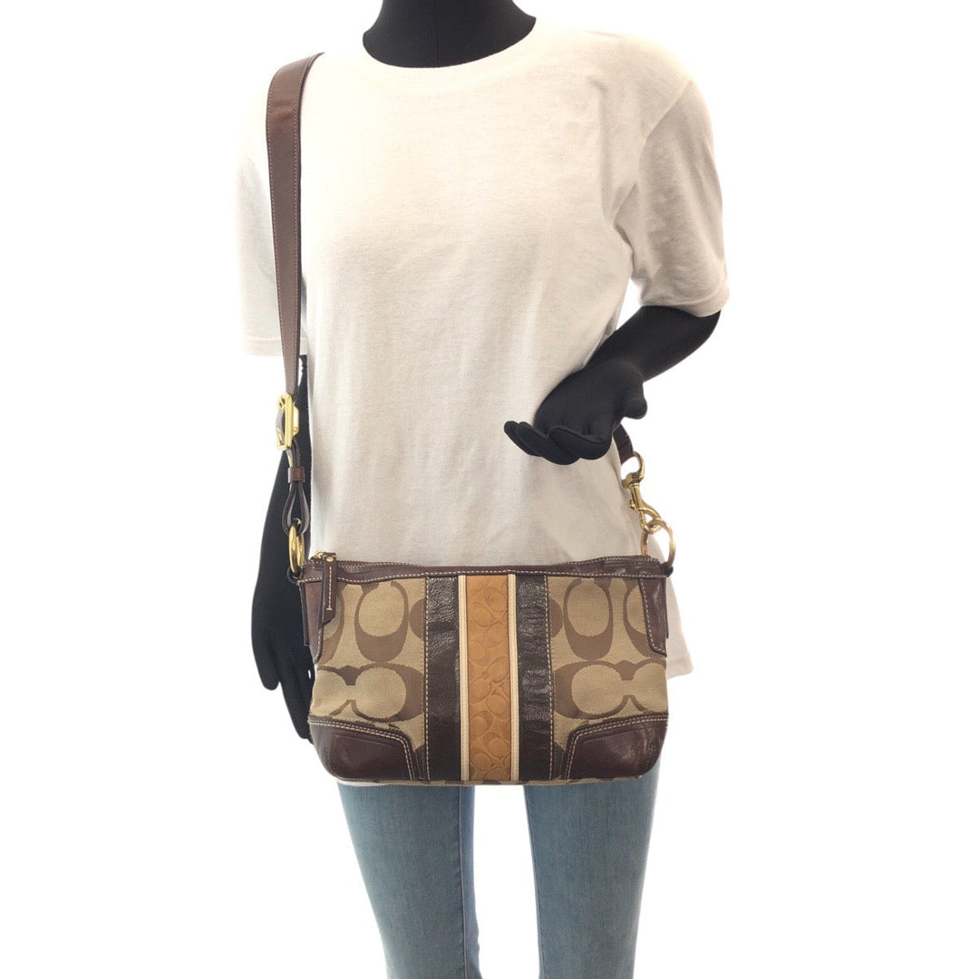 COACH Shoulder Bag 11017 canvas Brown Beige Gold Metal Signature