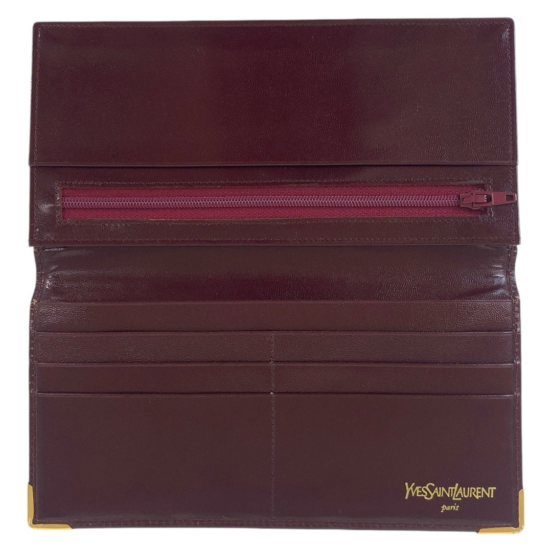 Yves Saint Laurent Long Wallet Purse leather wine-red YSL