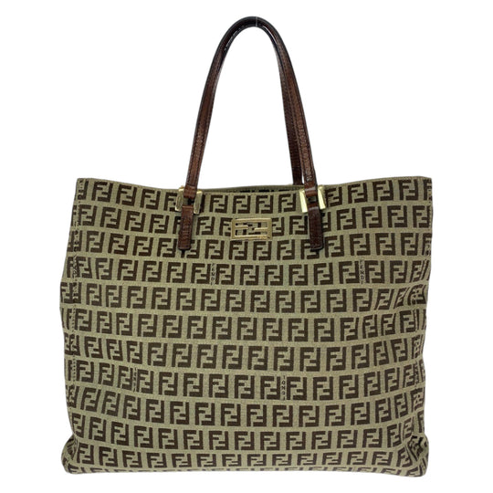 FENDI Tote Bag canvas Brown Gold Metal Tote Bag handbag Zucchino Women Used Authentic
