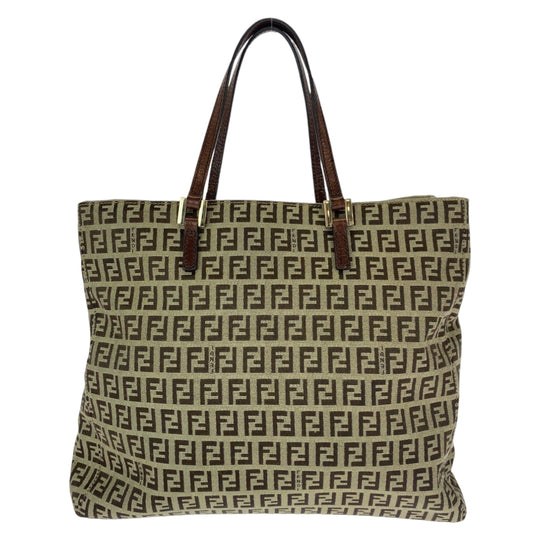 FENDI Tote Bag canvas Brown Gold Metal Tote Bag handbag Zucchino Women Used Authentic