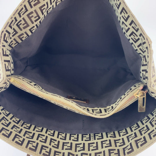 FENDI Tote Bag canvas Brown Gold Metal Tote Bag handbag Zucchino Women Used Authentic