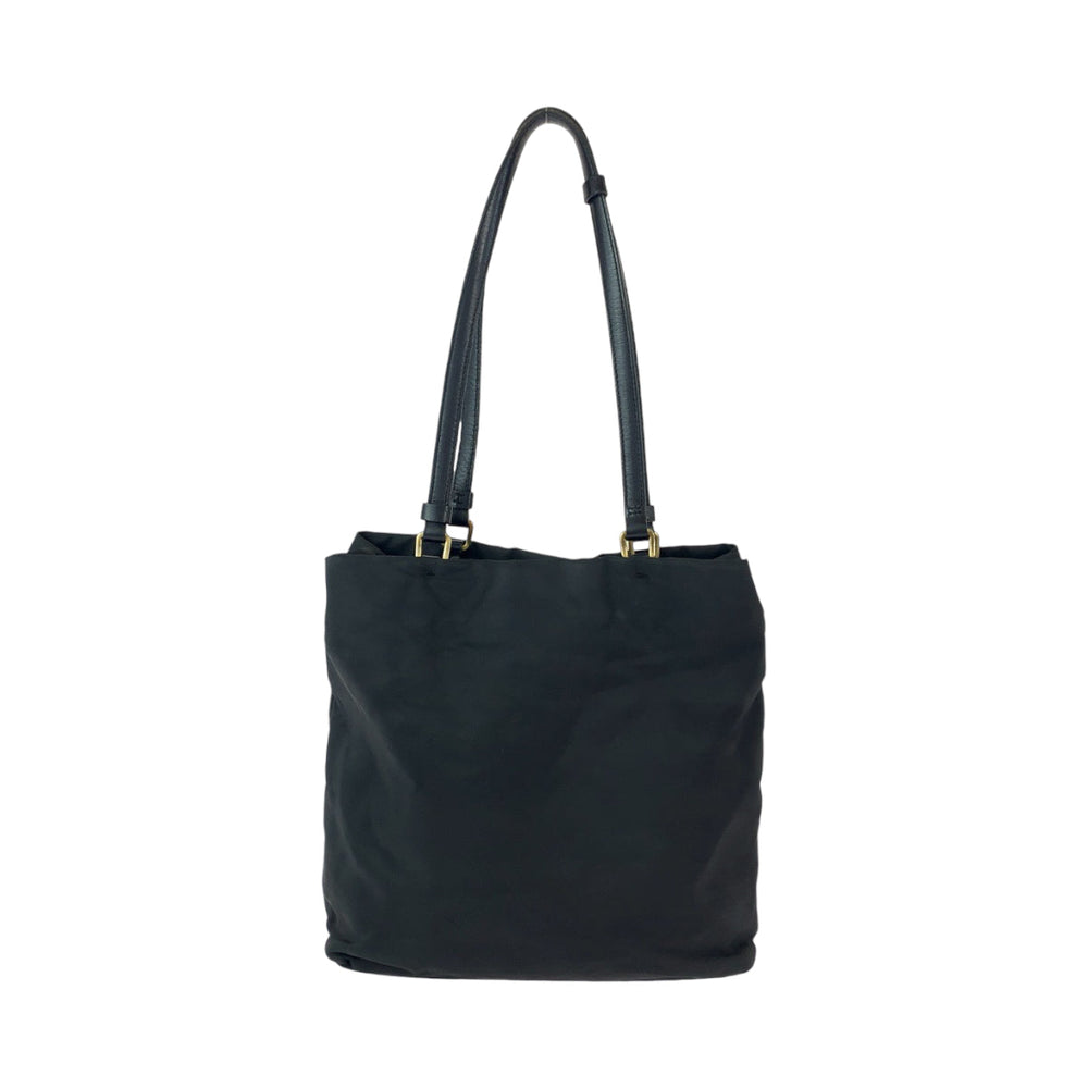 PRADA Tote Bag Nylon Black GoldMetal Tote Bag Shoulder Bag Test Triangle With logo Women Used Authentic