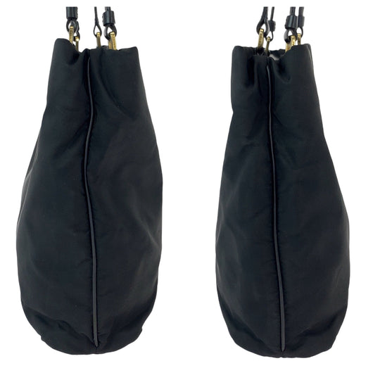 PRADA Tote Bag Nylon Black GoldMetal Tote Bag Shoulder Bag Test Triangle With logo Women Used Authentic
