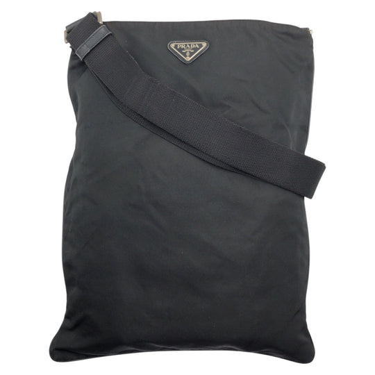 PRADA Shoulder Bag Nylon Black Silver Metal Shoulder bag Messenger bag Test Triangular logo mens Used Authentic