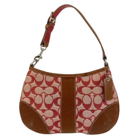 COACH Shoulder Bag C2K-6034 Canvas, Leather Pink Brown SilverMetal Hobo Shoulder Bag Signature Women Used Authentic