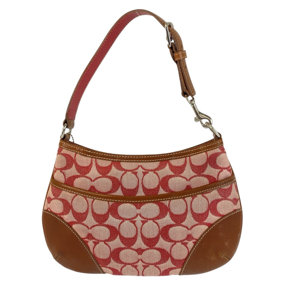 COACH Shoulder Bag C2K-6034 Canvas, Leather Pink Brown SilverMetal Hobo Shoulder Bag Signature Women Used Authentic