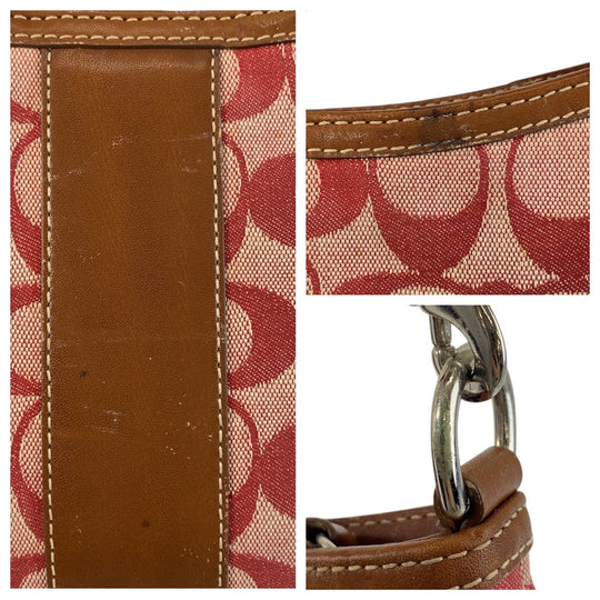 COACH Shoulder Bag C2K-6034 Canvas, Leather Pink Brown SilverMetal Hobo Shoulder Bag Signature Women Used Authentic