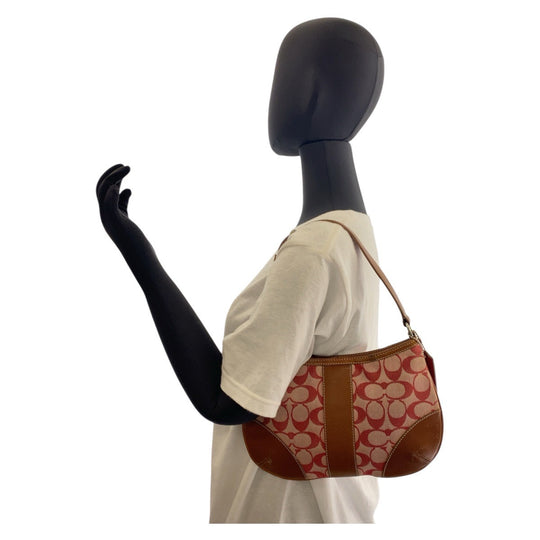 COACH Shoulder Bag C2K-6034 Canvas, Leather Pink Brown SilverMetal Hobo Shoulder Bag Signature Women Used Authentic