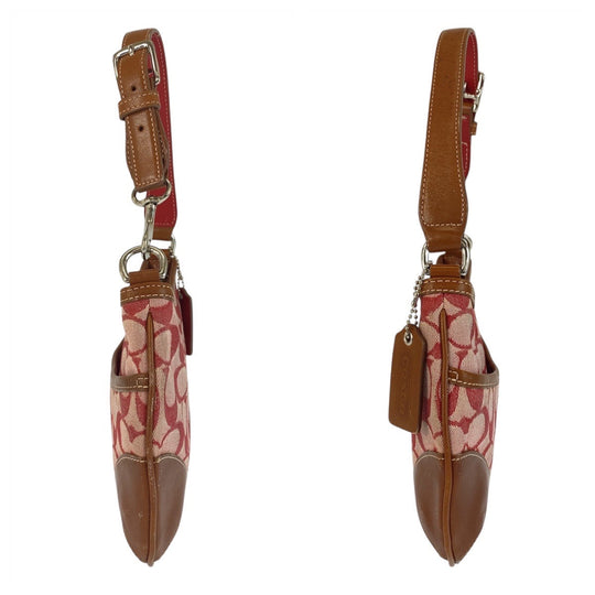 COACH Shoulder Bag C2K-6034 Canvas, Leather Pink Brown SilverMetal Hobo Shoulder Bag Signature Women Used Authentic