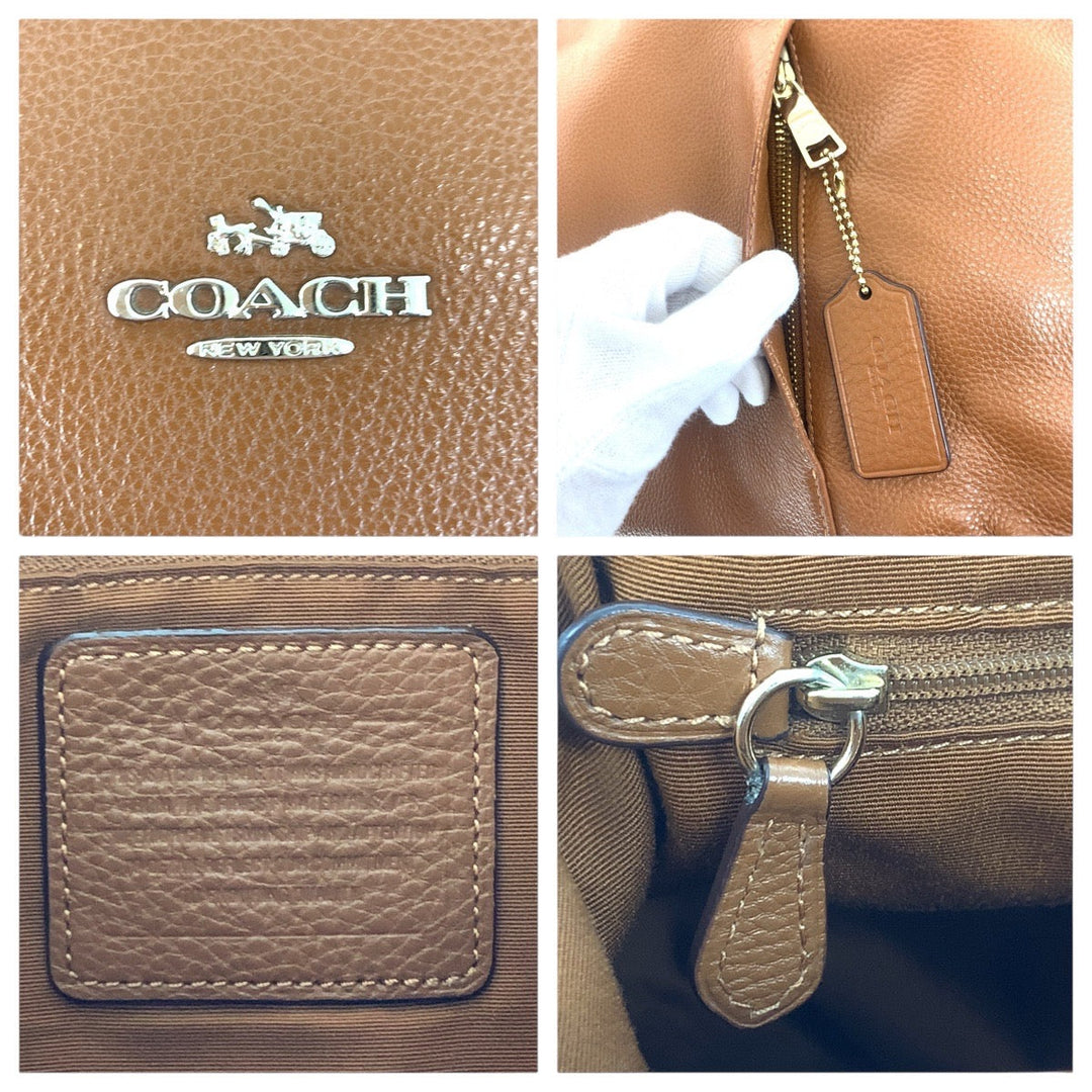 COACH Shoulder Bag leather Brown Gold Metal Shoulder Bag Handbag 2WAY Women Used Authentic