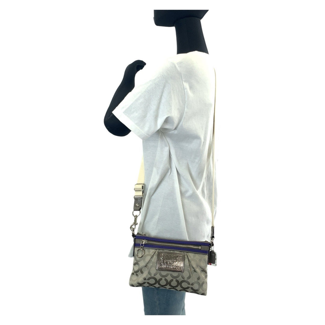 COACH Shoulder Bag canvas gray Signature poppy