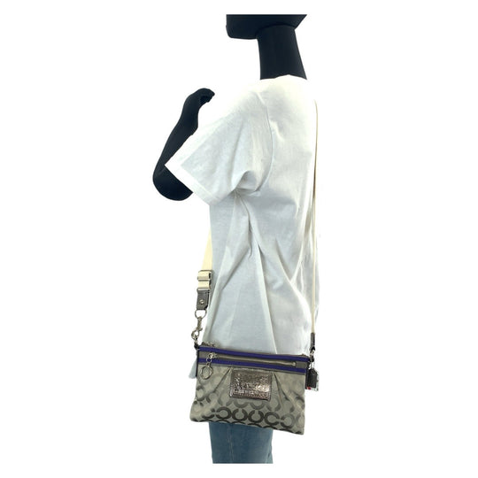 COACH Shoulder Bag canvas gray Signature poppy