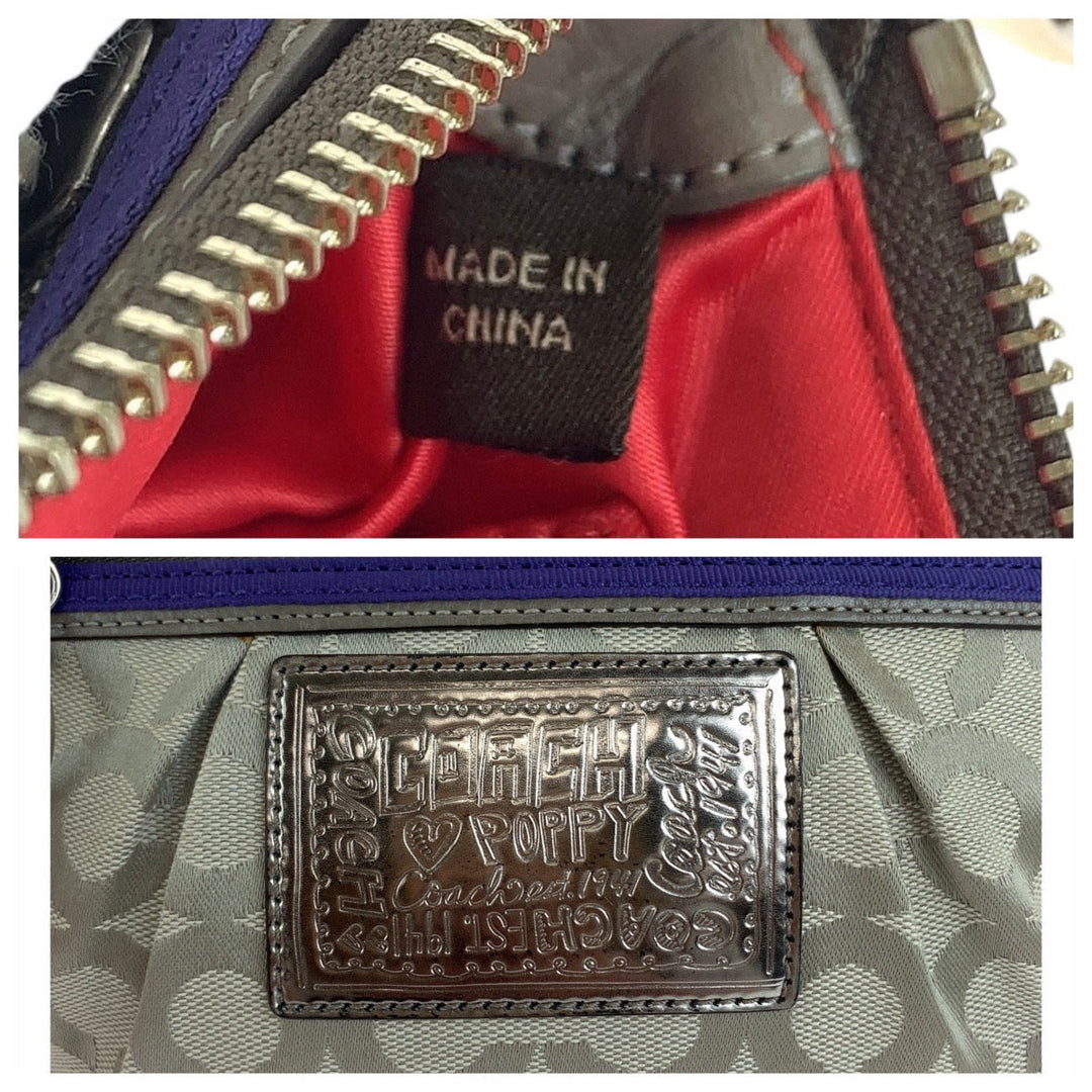 COACH Shoulder Bag canvas gray Signature poppy