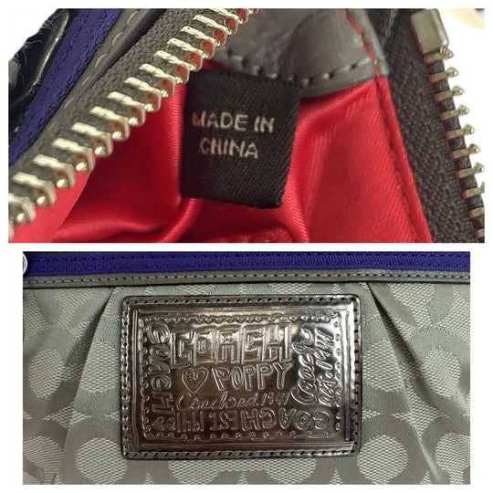 COACH Shoulder Bag canvas gray Signature poppy