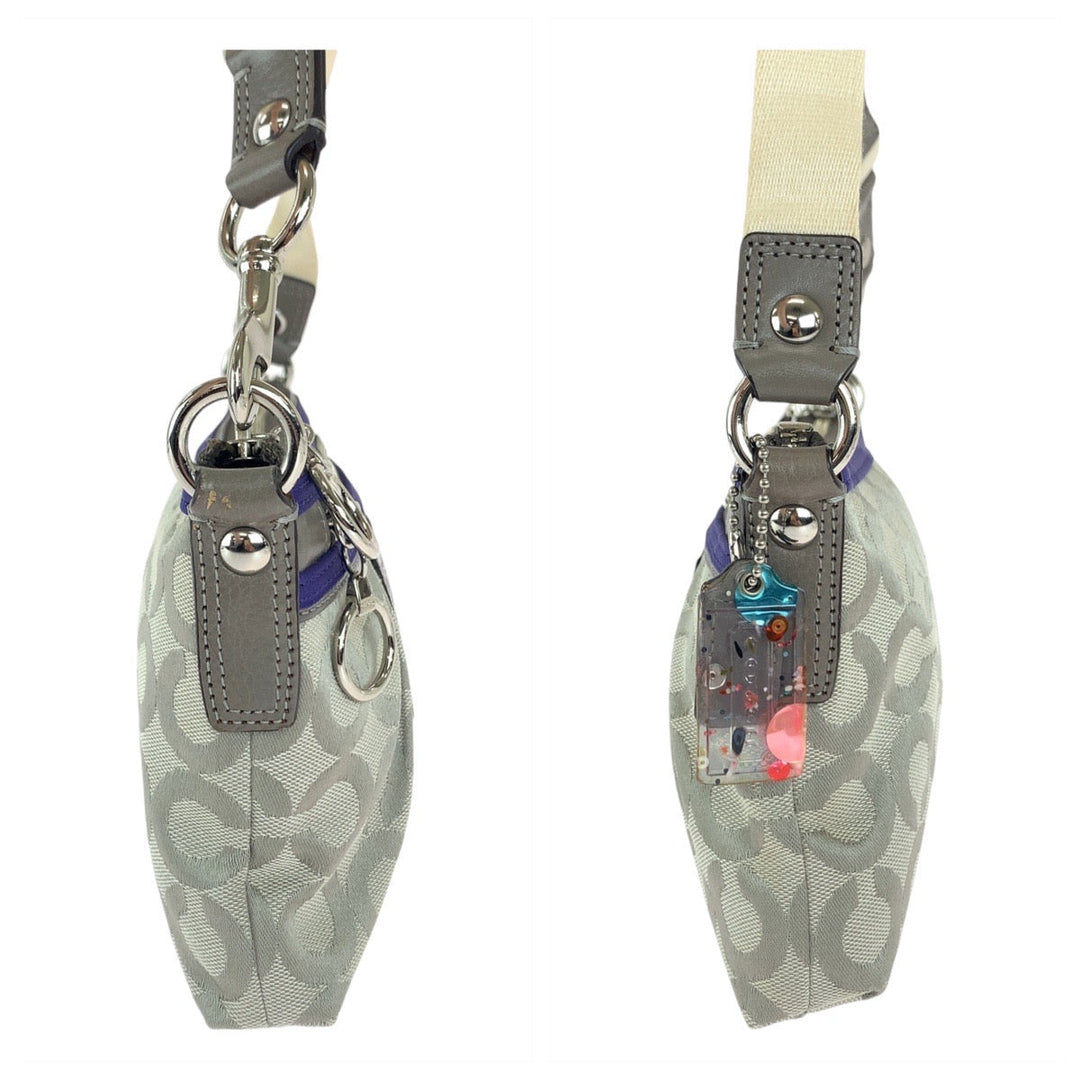 COACH Shoulder Bag canvas gray Signature poppy