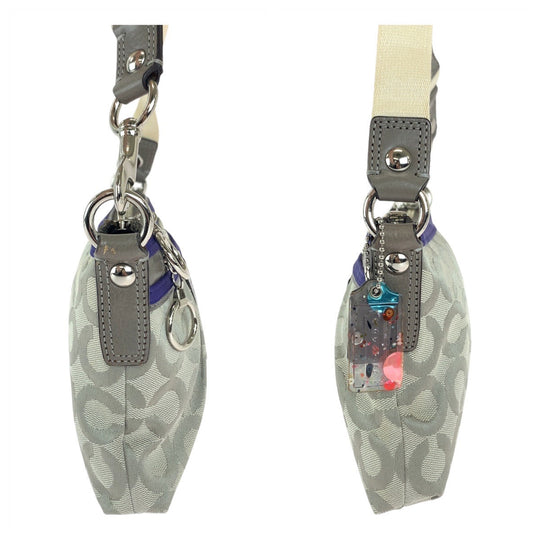 COACH Shoulder Bag canvas gray Signature poppy